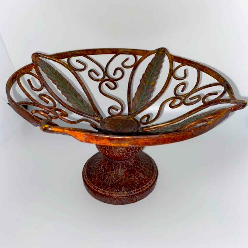 Vintage , unique  heavy metal/brass/copper/wire open decorative basket.